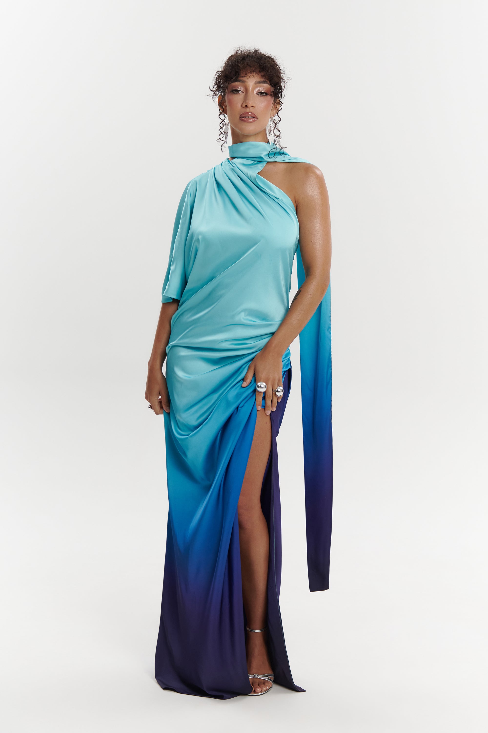 drape detail maxi dress Long Sleeve Draped Maxi Dress Brown