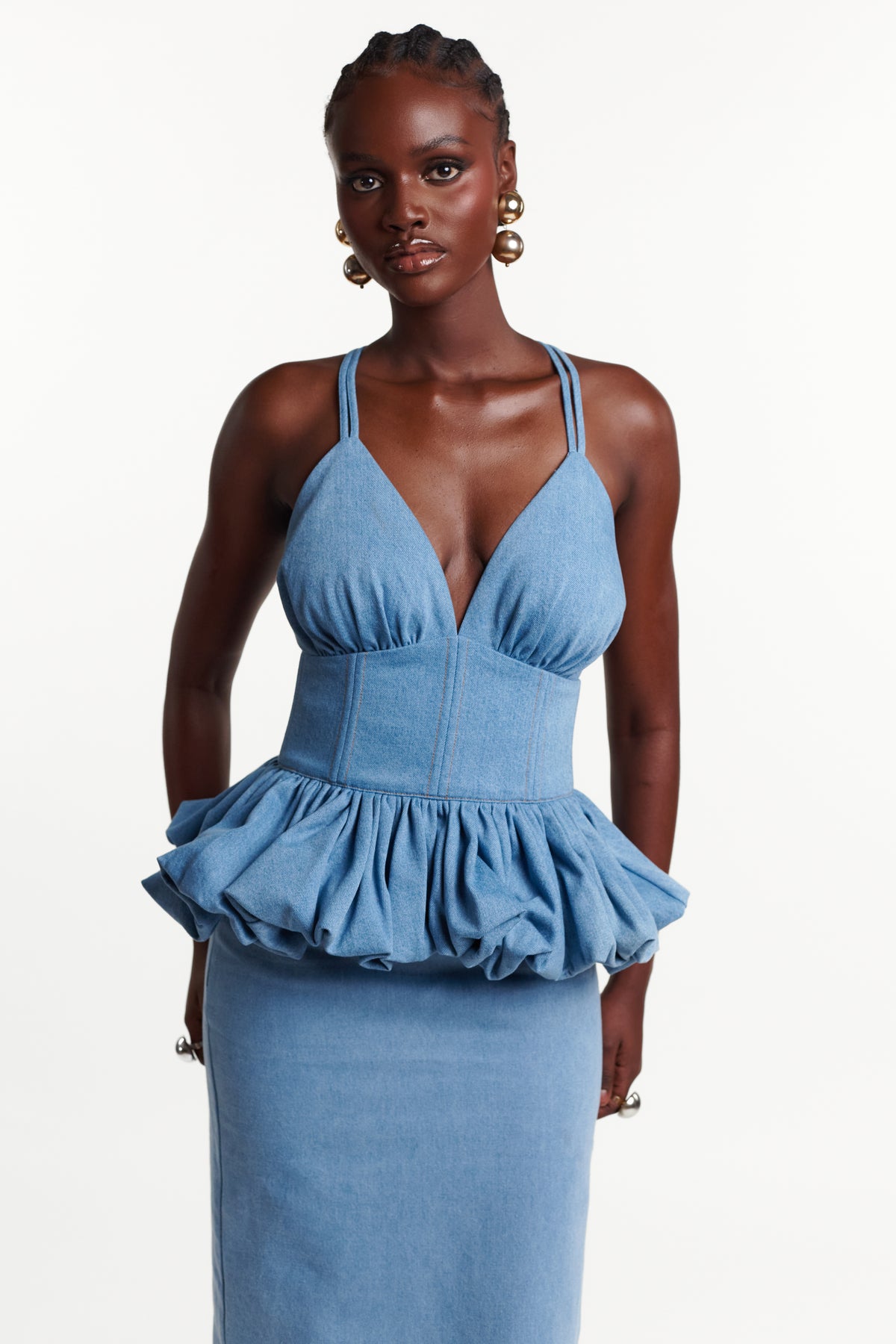 Light Denim ADELE Peplum Top