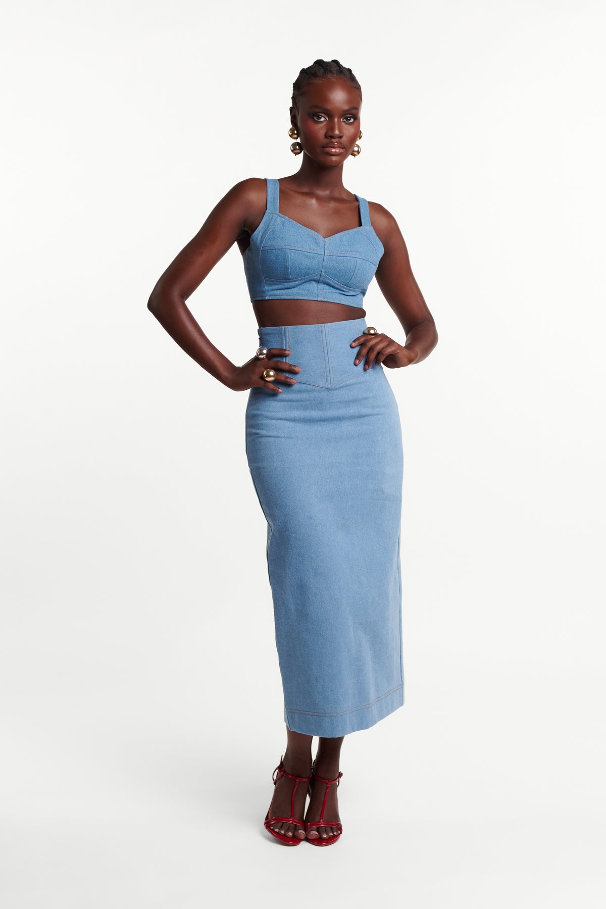 Light Denim ONA Midi Skirt