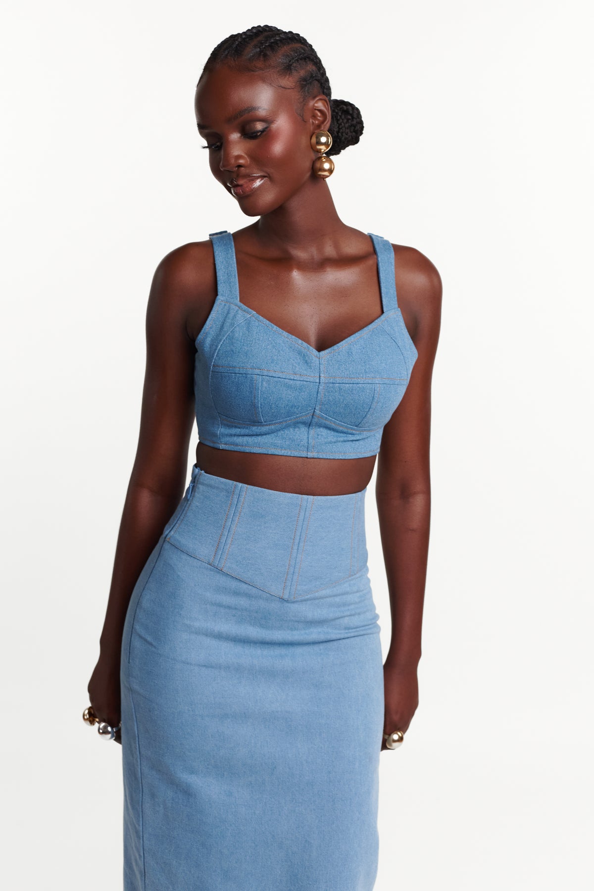 Light Denim ONA Midi Skirt