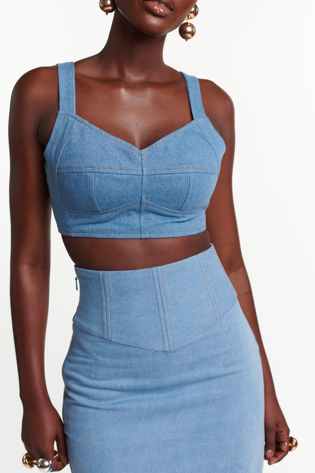 Light Denim ONA Midi Skirt