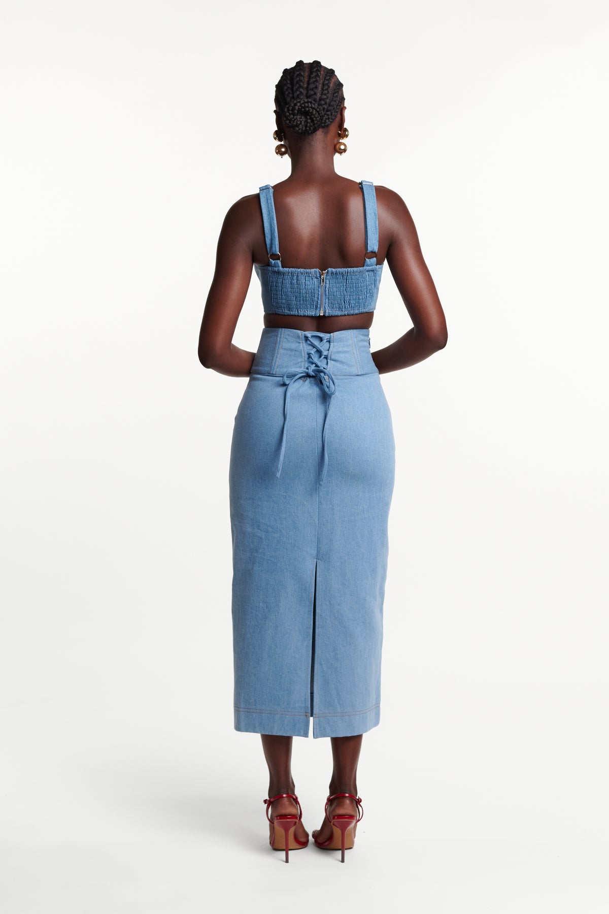 Light Denim ONA Midi Skirt