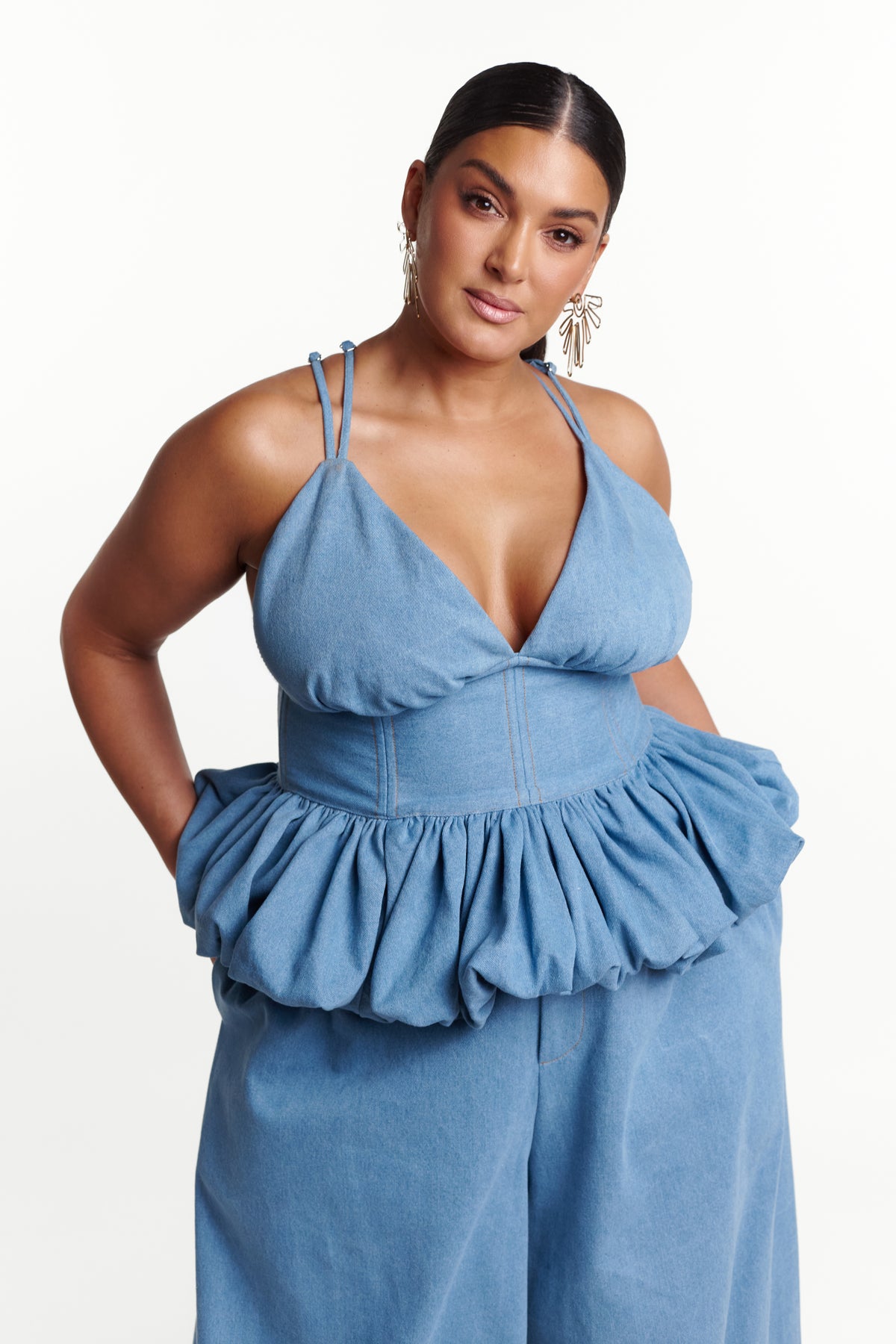 Light Denim ADELE Peplum Top
