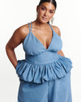 Light Denim ADELE Peplum Top