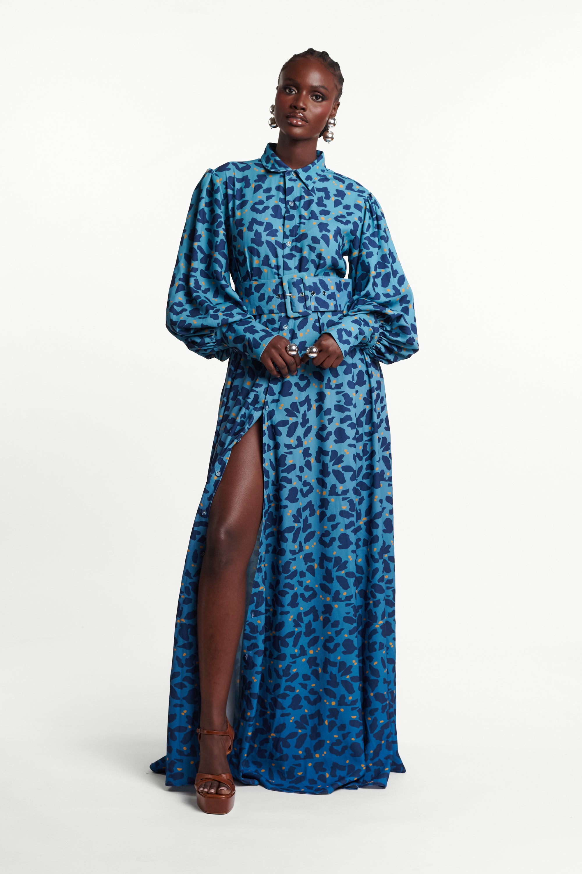 AZI BLUE MAXI SHIRT DRESS – OFUURE