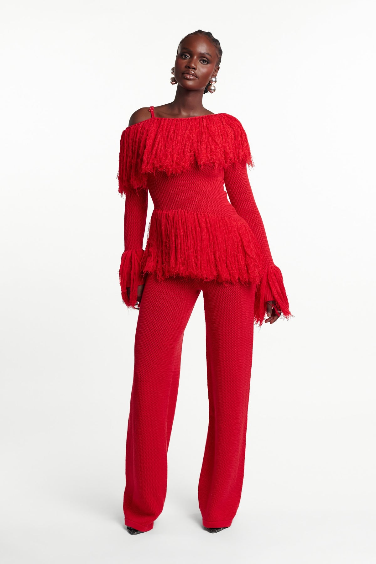 IGHO Sequin Fringe Pant Set in RED