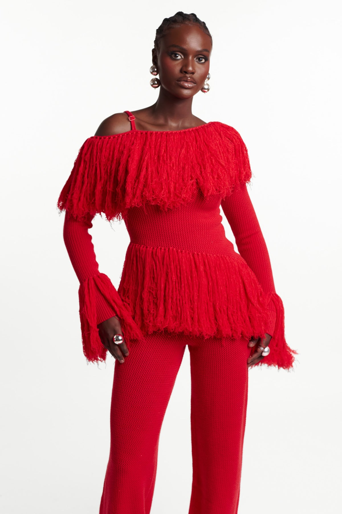 IGHO Sequin Fringe Pant Set in RED