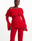 IGHO Sequin Fringe Pant Set in RED