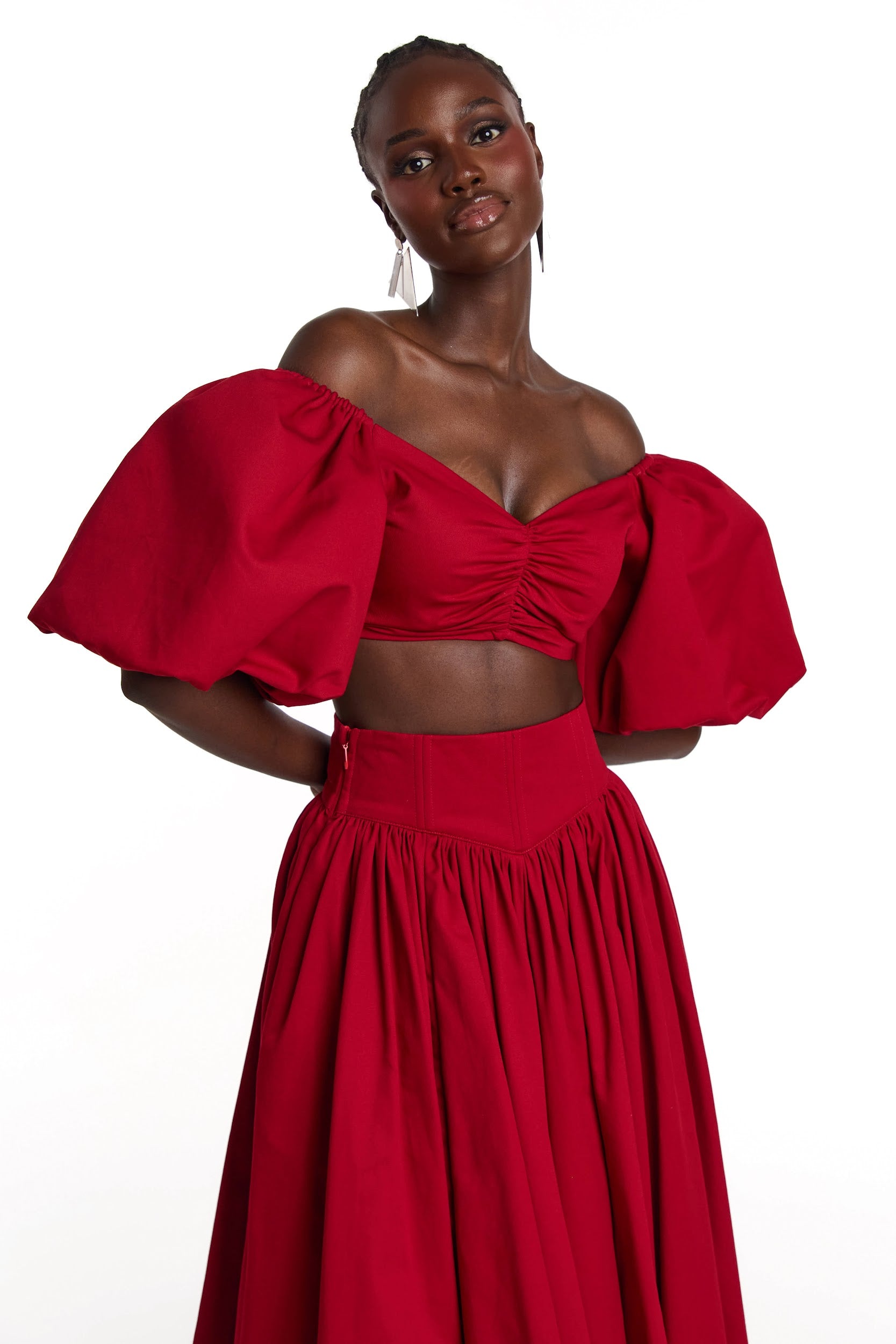 SKYE Puffy Sleeve Crop Top in RED