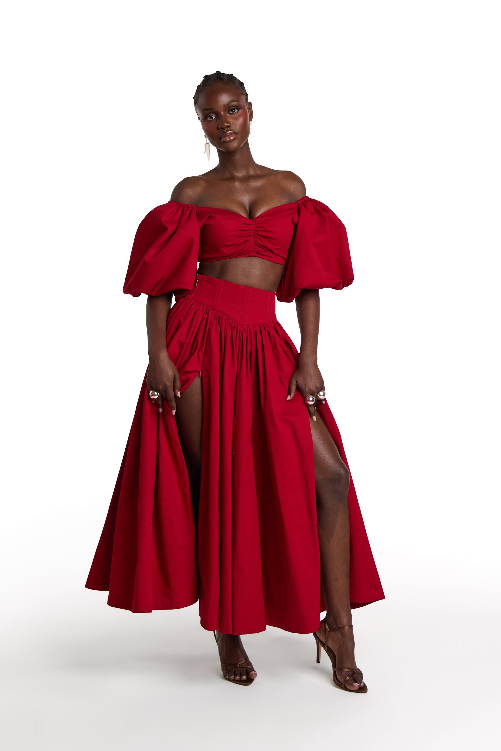 SKYE Puffy Sleeve Crop Top in RED