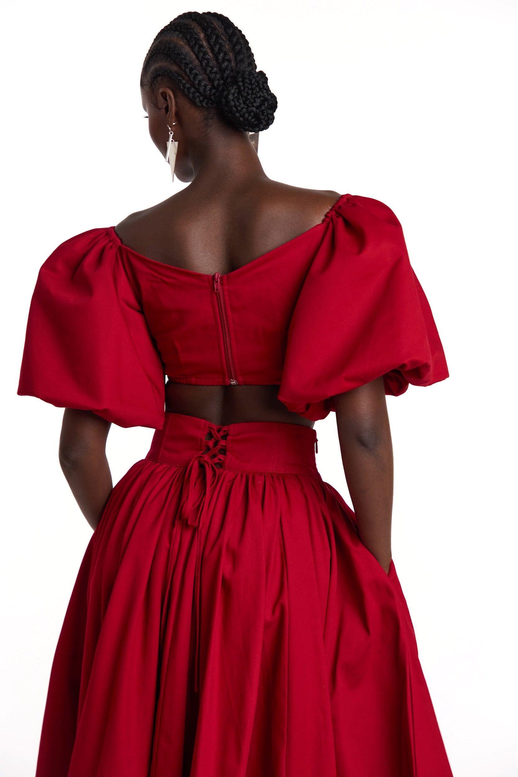 SKYE Puffy Sleeve Crop Top in RED