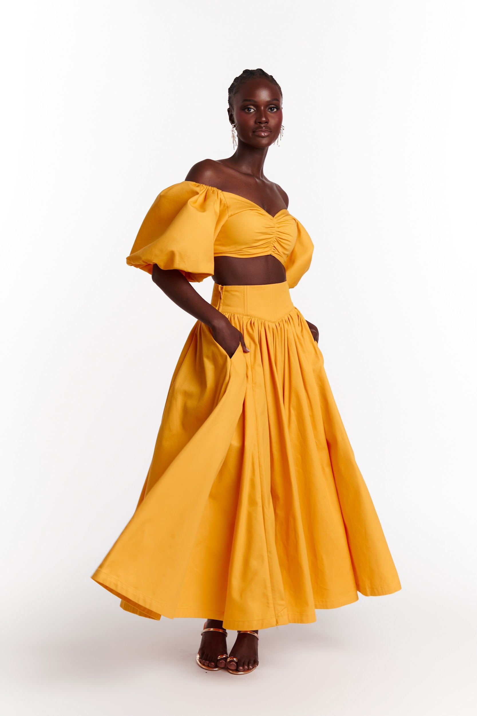 SKYE Puffy Sleeve Crop Top in AMBER