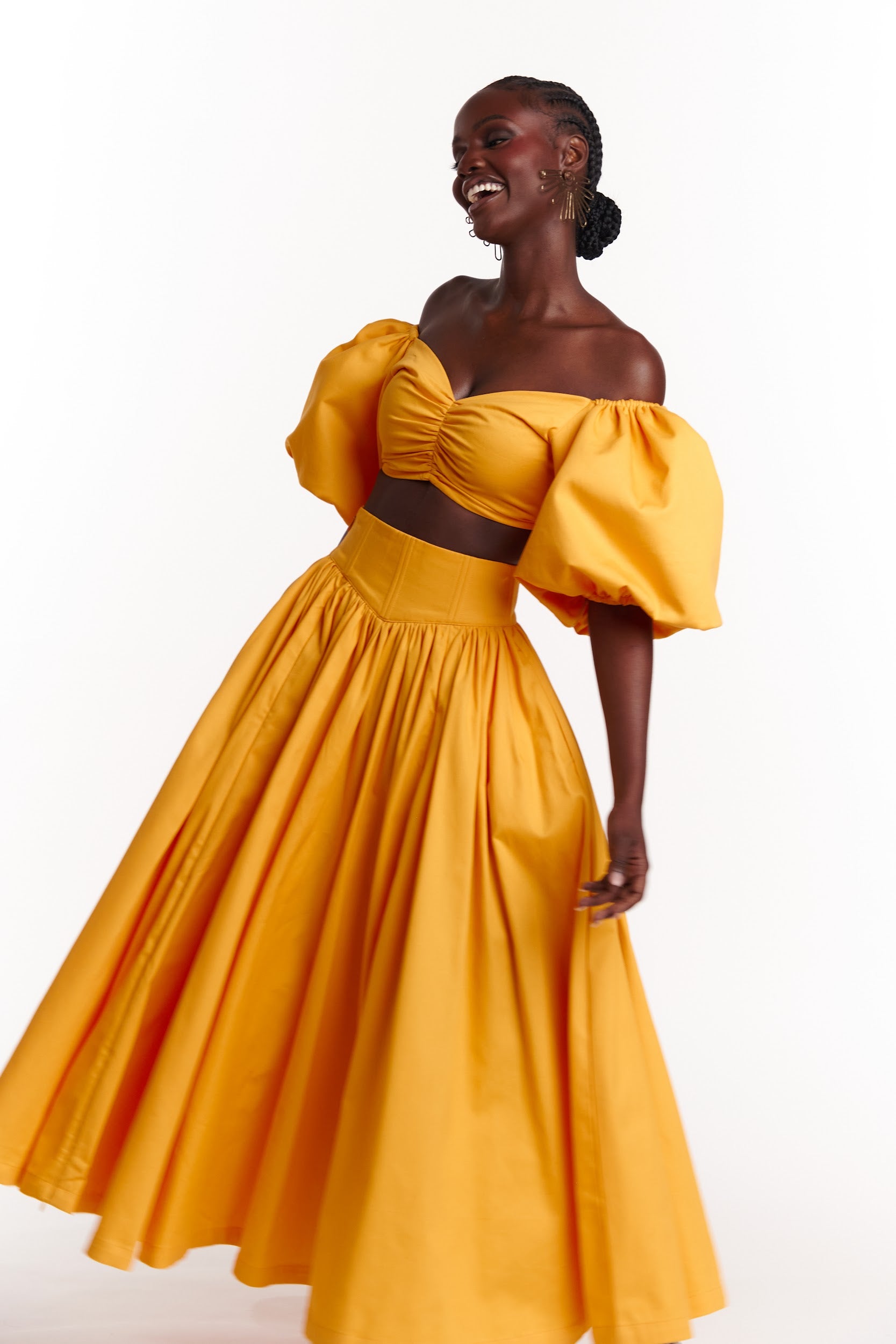 SKYE Puffy Sleeve Crop Top in AMBER
