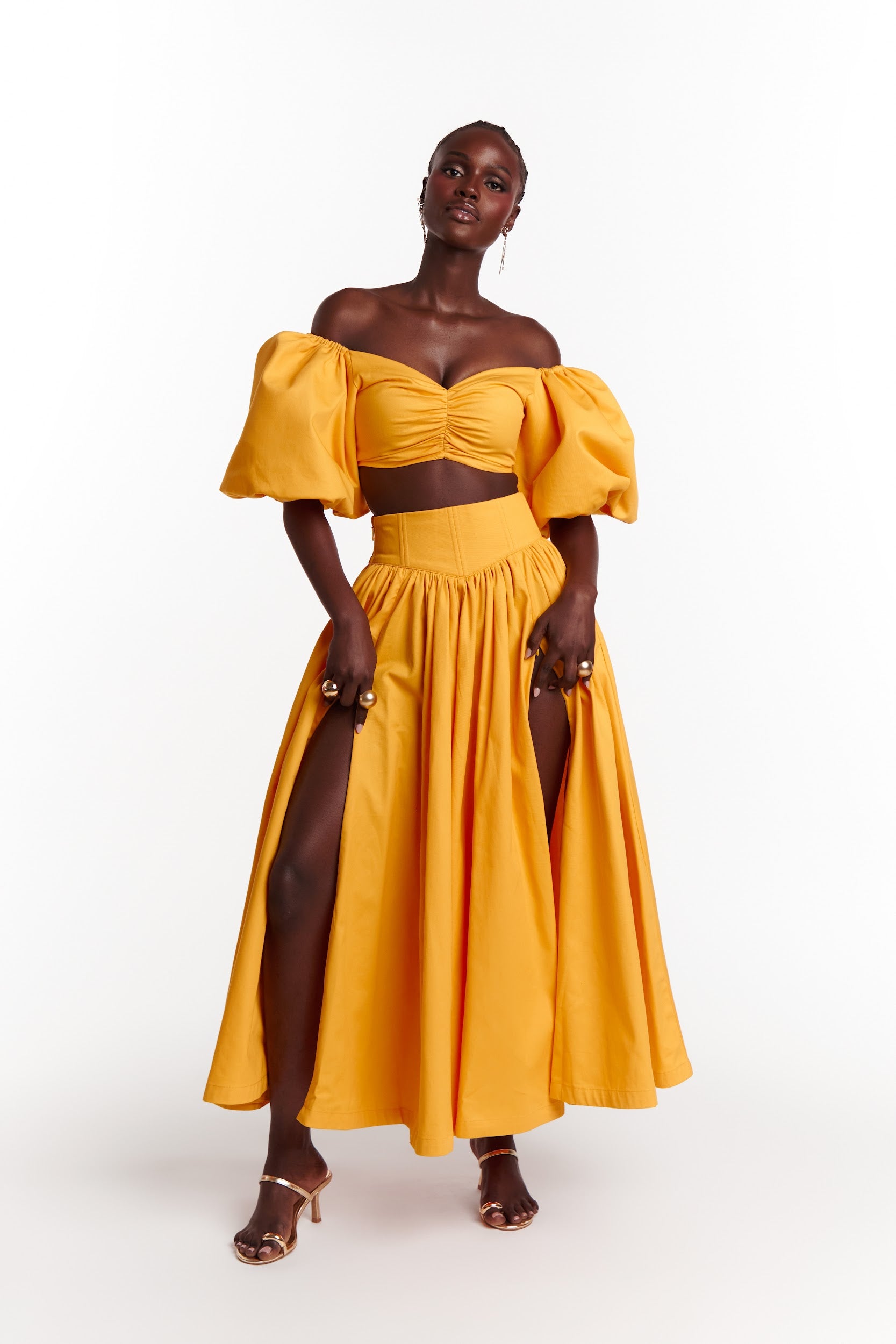 SKYE Puffy Sleeve Crop Top in AMBER