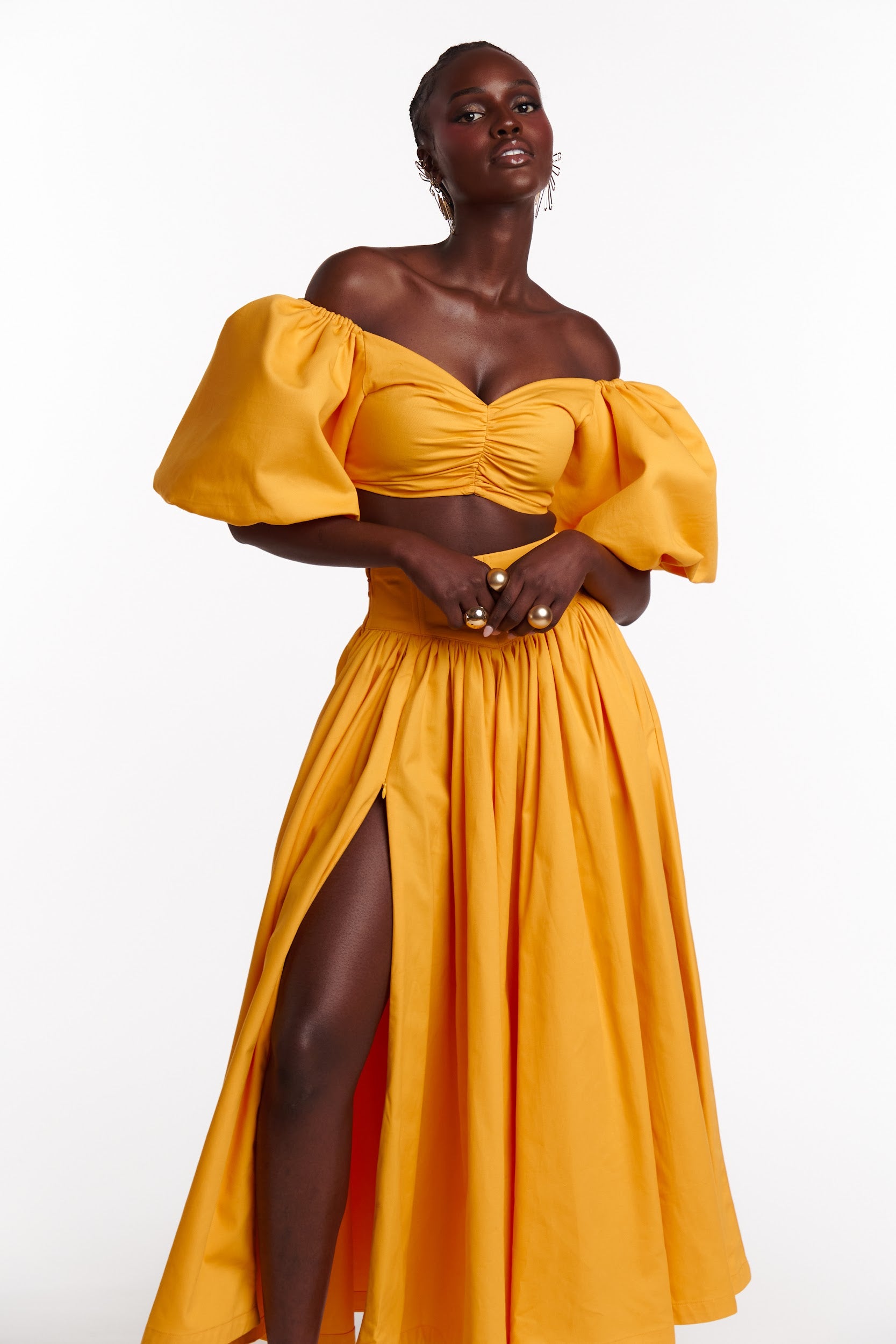 SKYE Puffy Sleeve Crop Top in AMBER