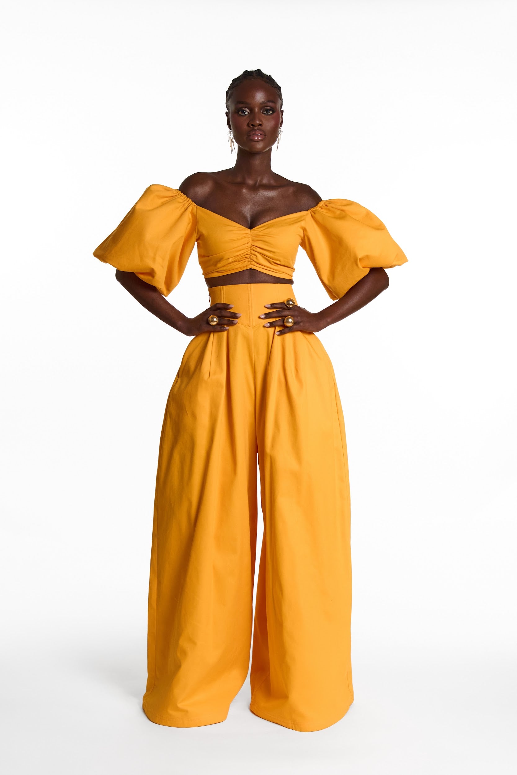 SKYE Puffy Sleeve Crop Top in AMBER
