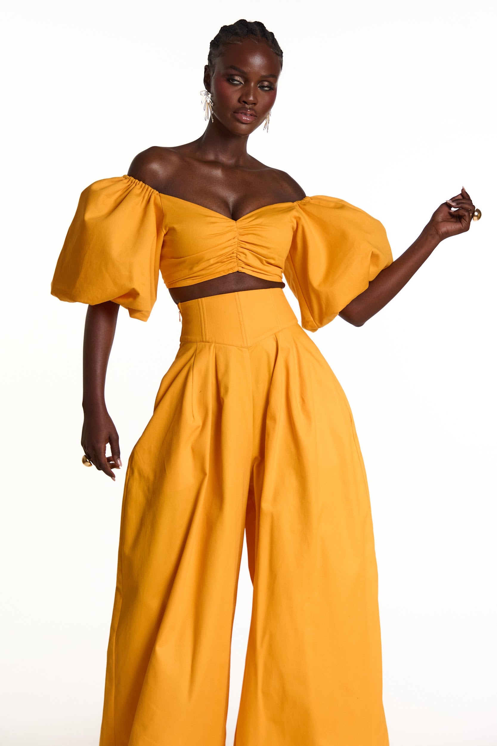 SKYE Puffy Sleeve Crop Top in AMBER