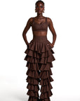 DARIA Ruffle Pants in BROWN