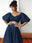 Denim Pinstripe SKYE Puffy Sleeve Crop Top