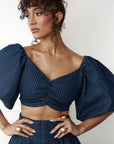 Denim Pinstripe SKYE Puffy Sleeve Crop Top