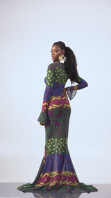 ANU GREEN LONG SLEEVE MAXI MESH DRESS