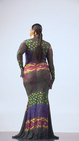 ANU GREEN LONG SLEEVE MAXI MESH DRESS