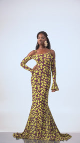 SAKI OFF SHOULDER MAXI MESH DRESS