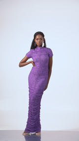 IZA RUCHED MAXI MESH DRESS