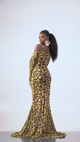 SAKI OFF SHOULDER MAXI MESH DRESS