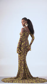 SAKI OFF SHOULDER MAXI MESH DRESS (TRAIN)