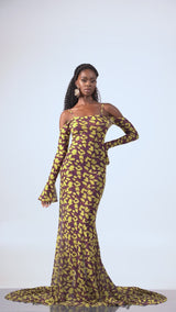 SAKI OFF SHOULDER MAXI MESH DRESS (TRAIN)