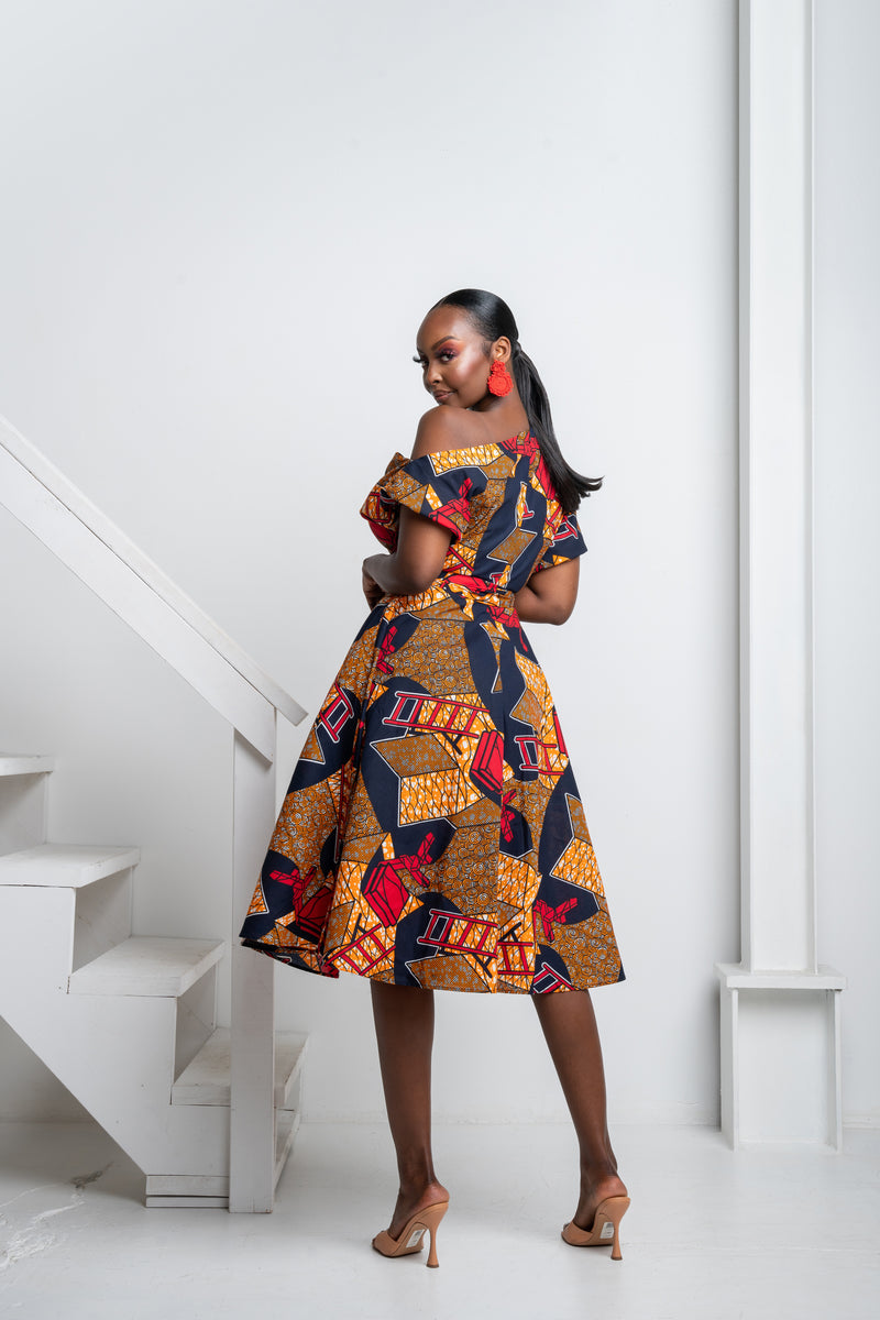SADE African Print One-shoulder Midi Dress