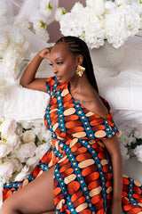 ASHA African Print One-shoulder Midi Dress