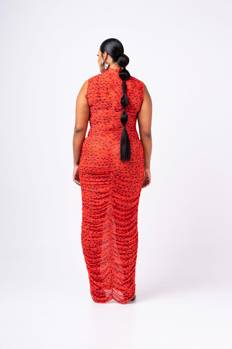 SAMIAH RUCHED MAXI MESH DRESS
