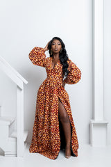 TUTU African Print V-Neck Maxi Dress