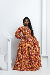 TUTU African Print V-Neck Maxi Dress