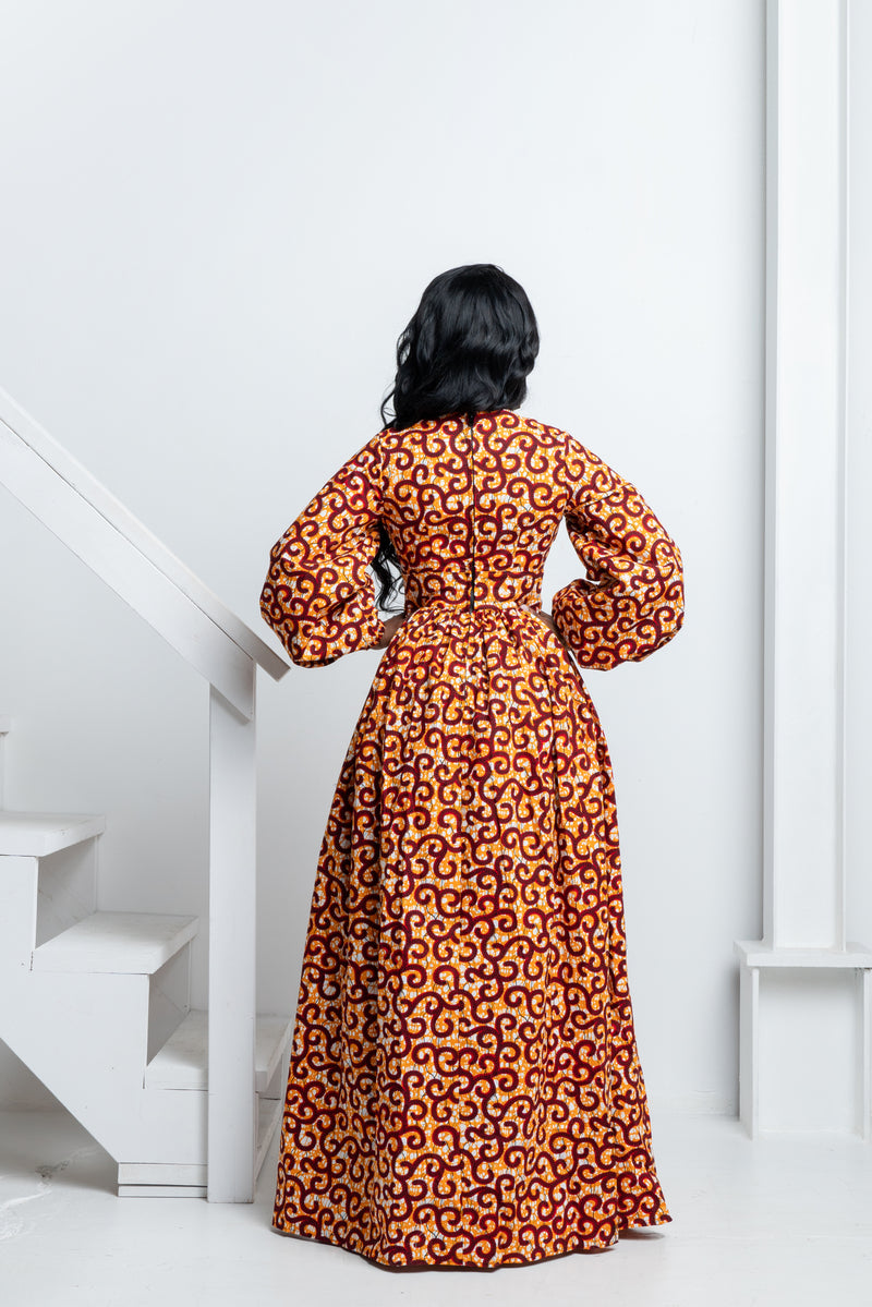 TUTU African Print V-Neck Maxi Dress