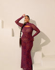 AMINAH LONG SLEEVE MAXI MESH DRESS