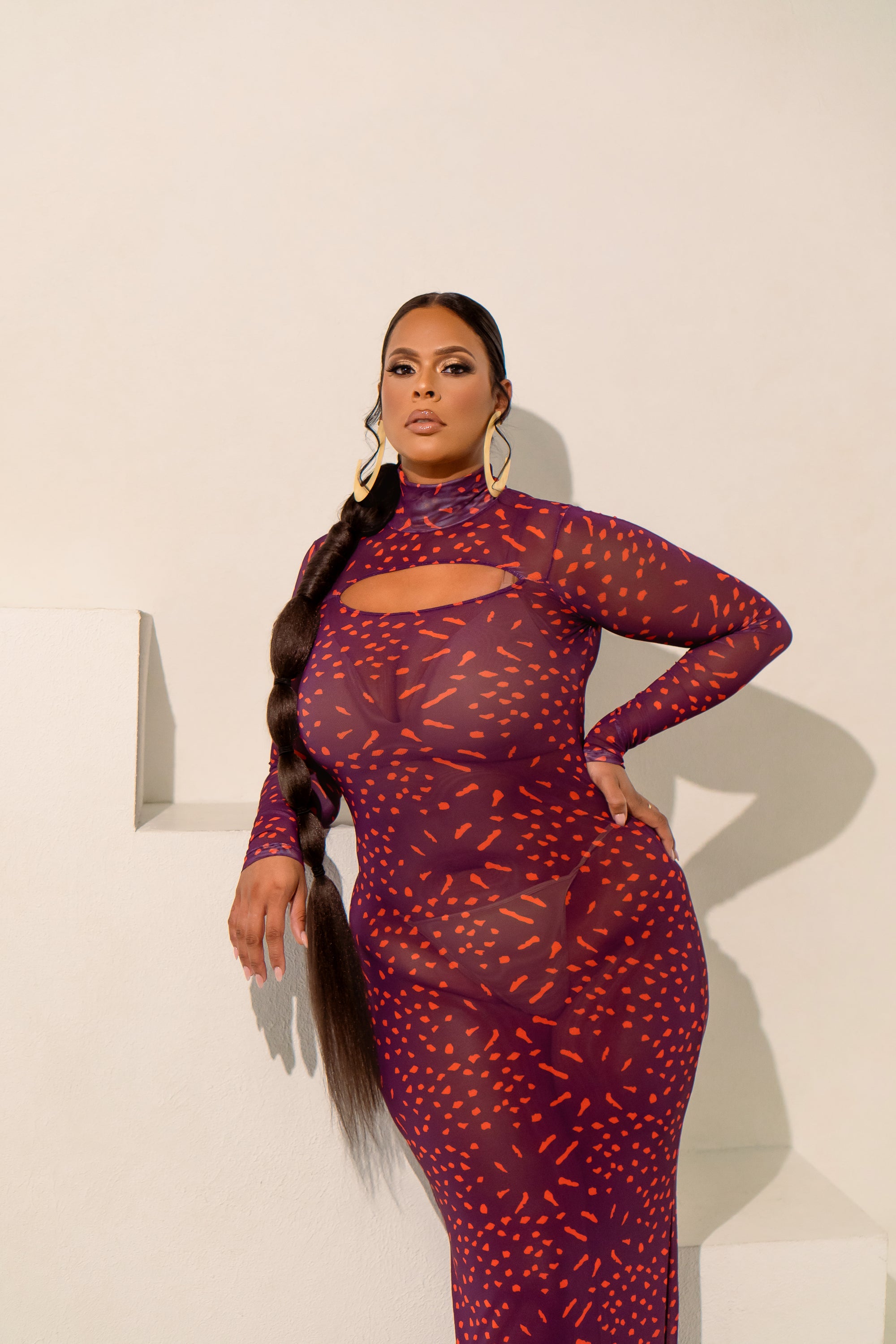 AMINAH LONG SLEEVE MAXI MESH DRESS