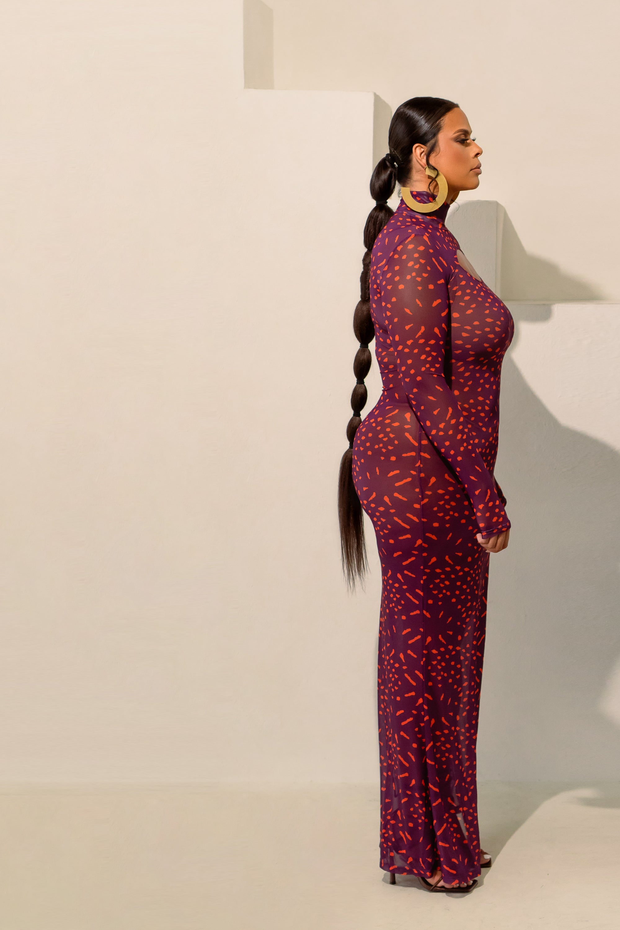AMINAH LONG SLEEVE MAXI MESH DRESS