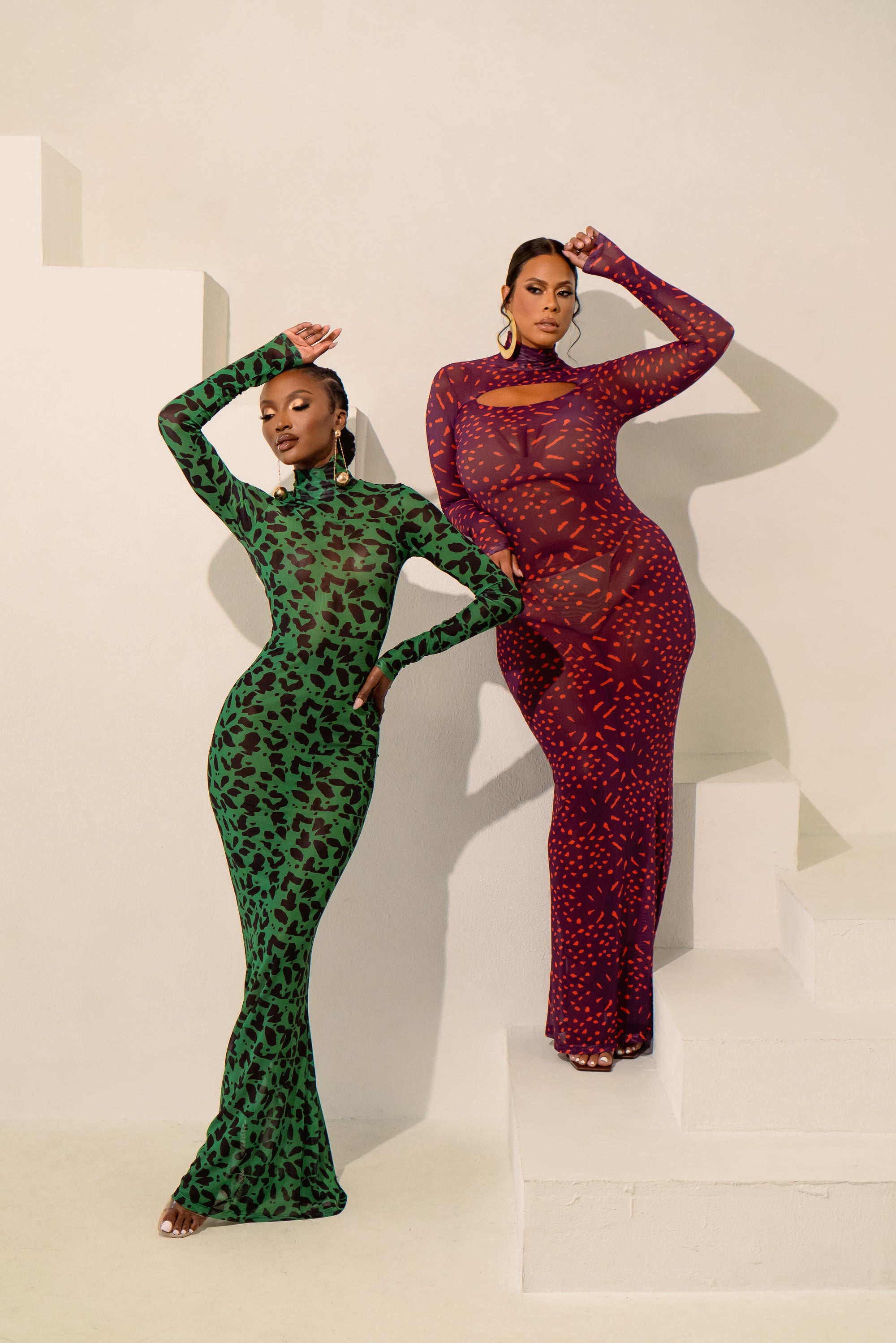 AZI LONG SLEEVE MAXI MESH DRESS