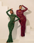 AZI LONG SLEEVE MAXI MESH DRESS