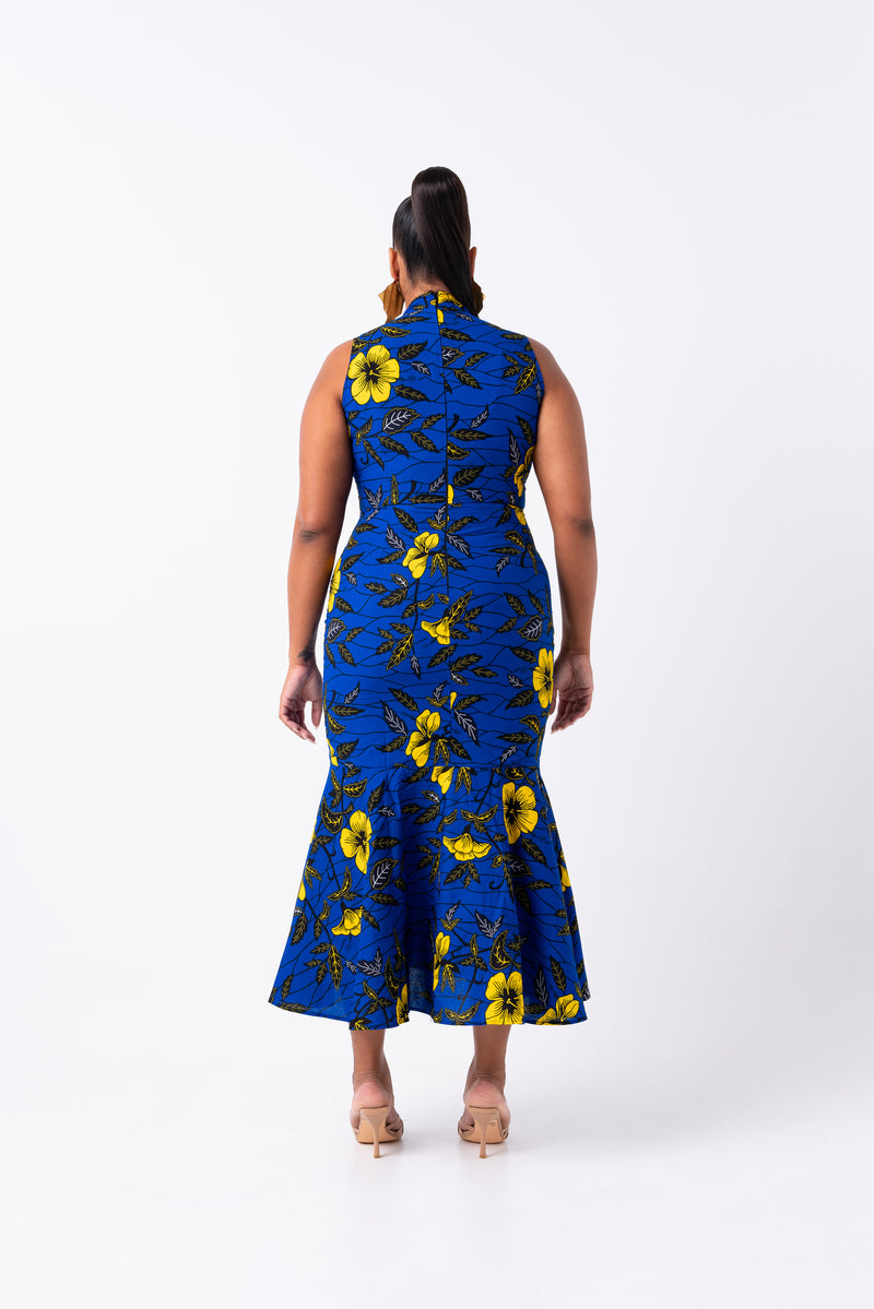 MOFOPE African Print Maxi Mock Neck Dress