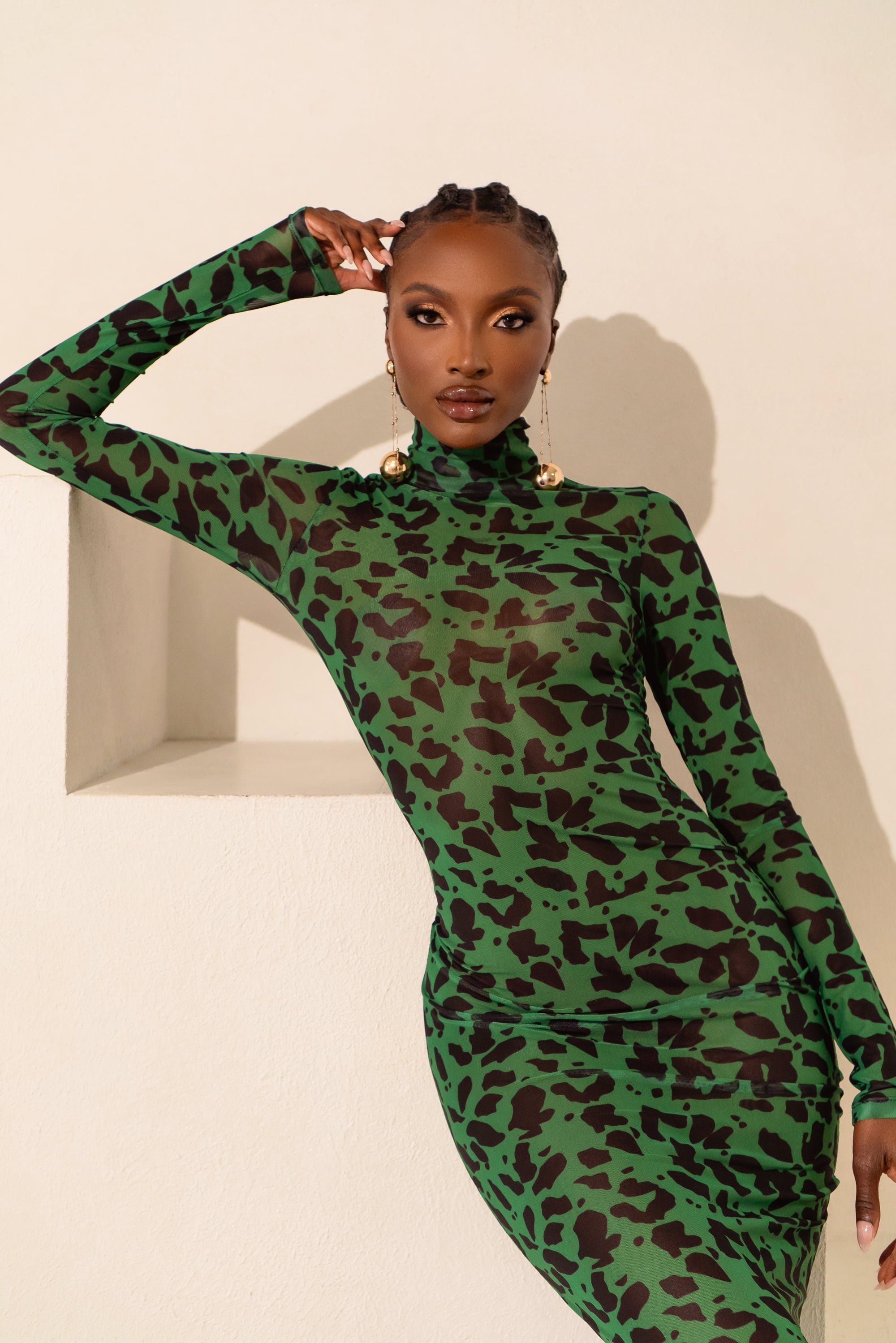 AZI LONG SLEEVE MAXI MESH DRESS