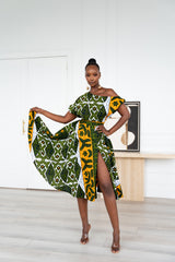RIMI African Print One-shoulder Midi Dress