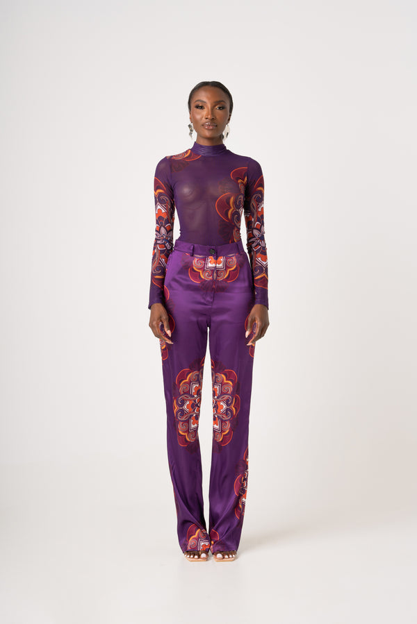 ENANG PURPLE MESH LONG SLEEVE TOP