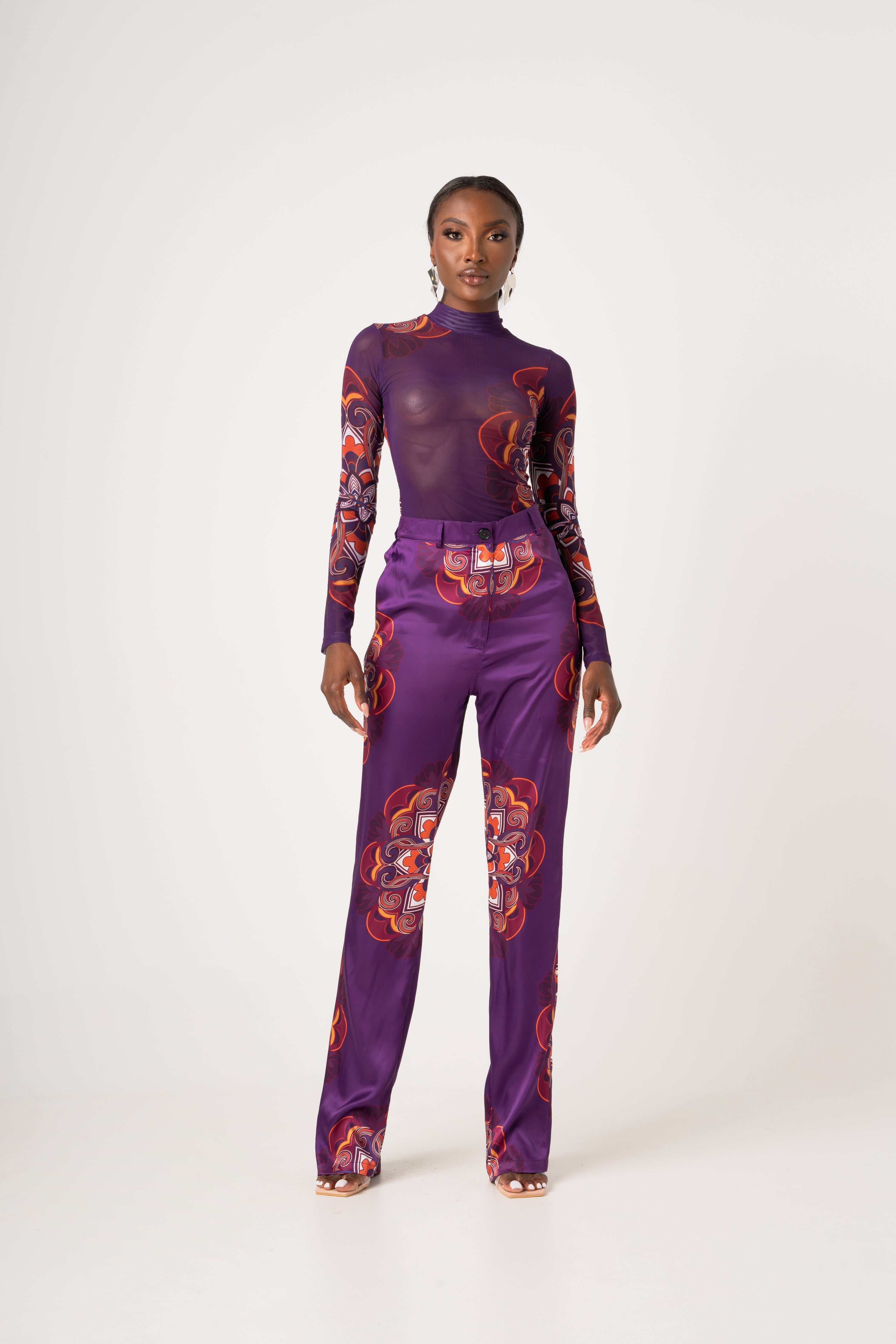 Purple mesh long sleeve top top