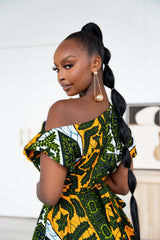 RIMI African Print One-shoulder Midi Dress