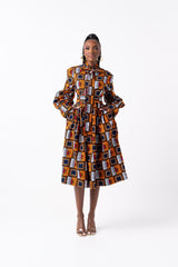RIRE African Print Midi Dress (pussybow)
