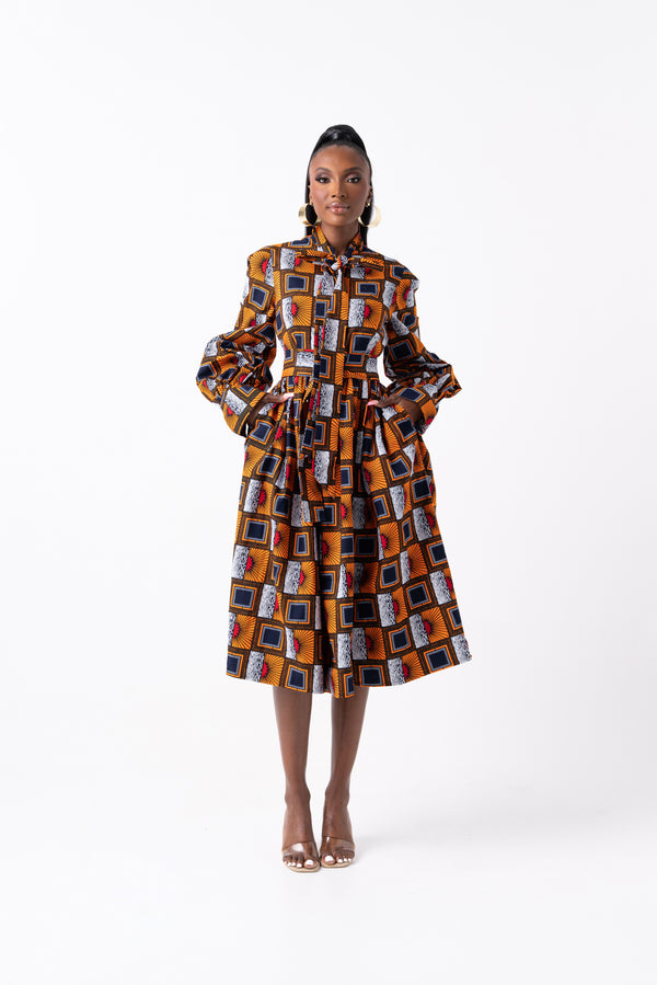 RIRE African Print Midi Dress (pussybow)